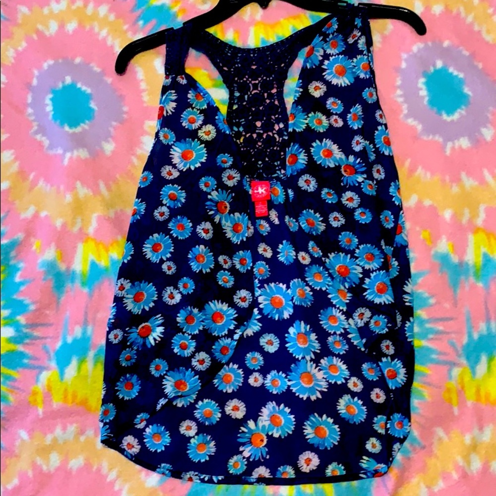 Open front & see through daisy print dress blouse